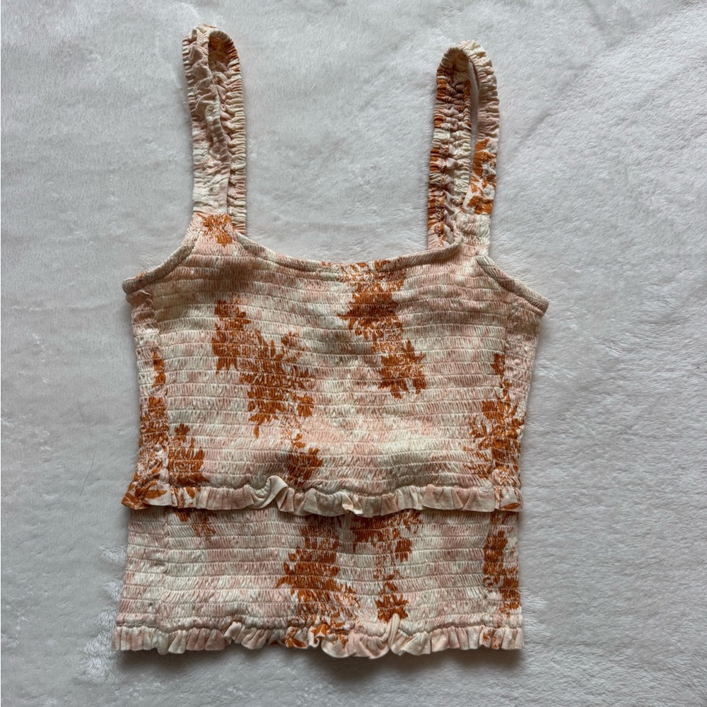 Free People Cream and Orange Floral Camisole